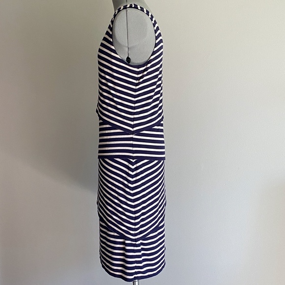 Loft Women's Extra Small Petite Stripe Layered Midi Dress Navy & White - Picture 2 of 6